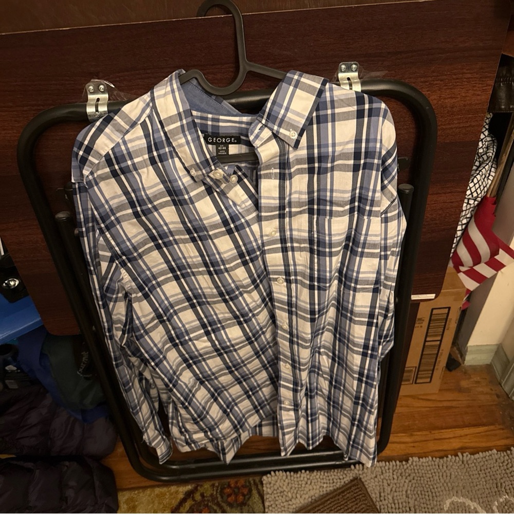 George Blue and White Plaid Shirt